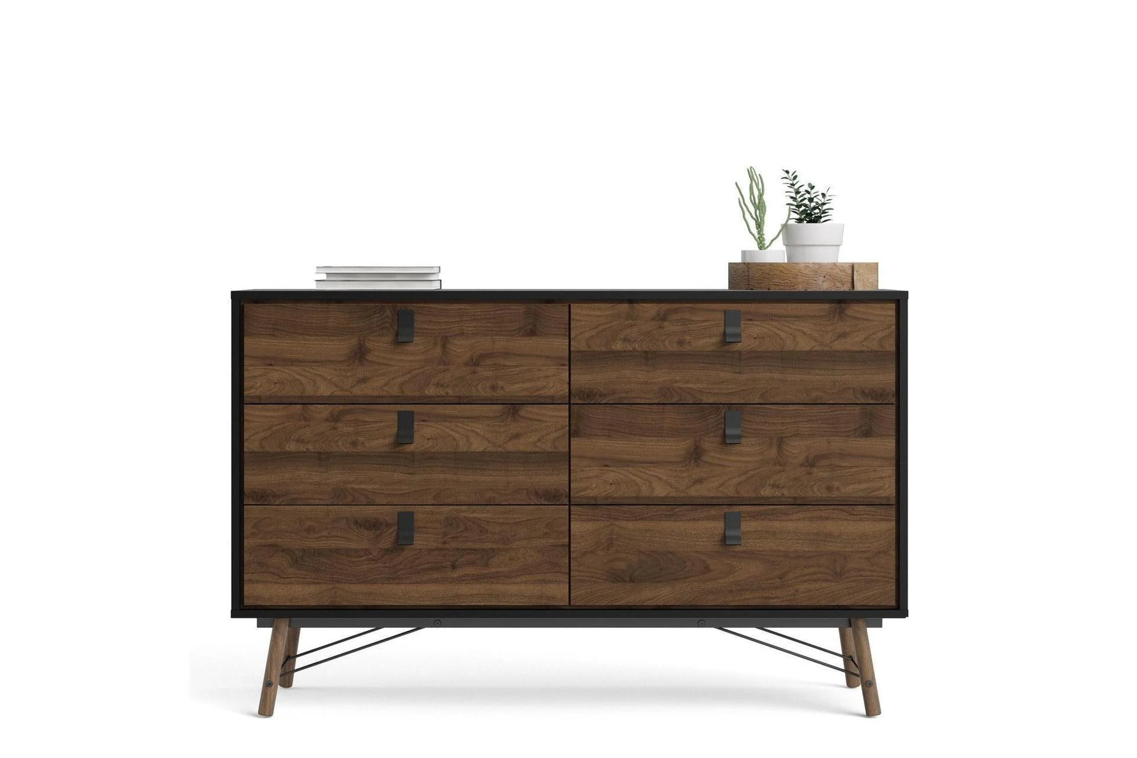 Ry Wide Double Chest 6 Drawers Matt Black Walnut - Image 5