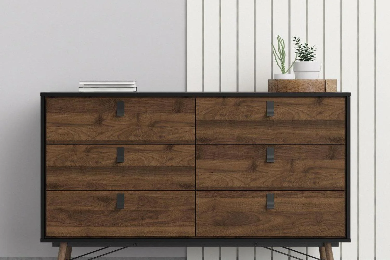 Ry Wide Double Chest 6 Drawers Matt Black Walnut - Image 6