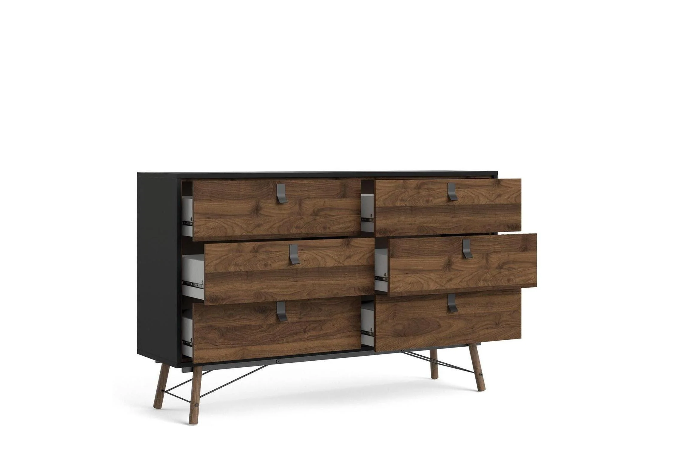 Ry Wide Double Chest 6 Drawers Matt Black Walnut - Image 8