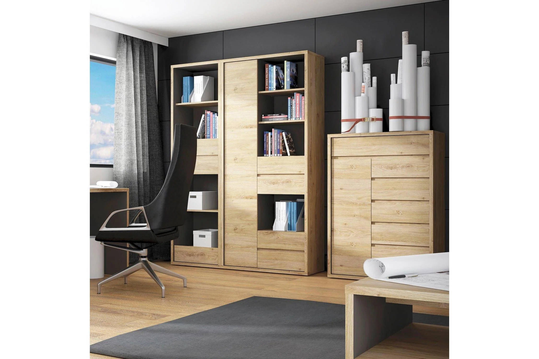 Shetland Tall Wide 1 Door 4 Drawer Bookcase - Image 5