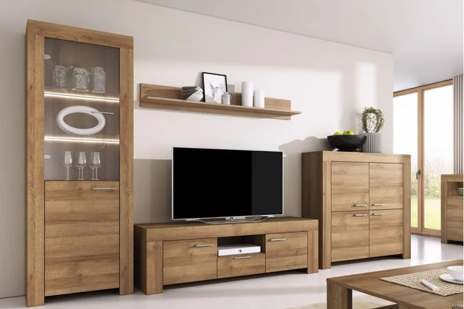 Sky Express Delivery Tv Unit With Wall Shelf Oak Riviera - Image 3