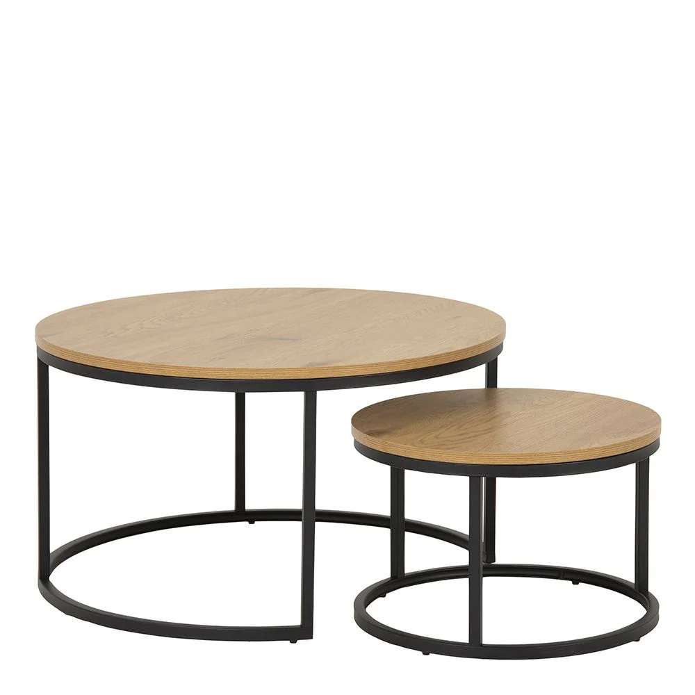 Spiro Express Delivery Round Coffee Table Set with Oak Top & Black Legs - Image 2