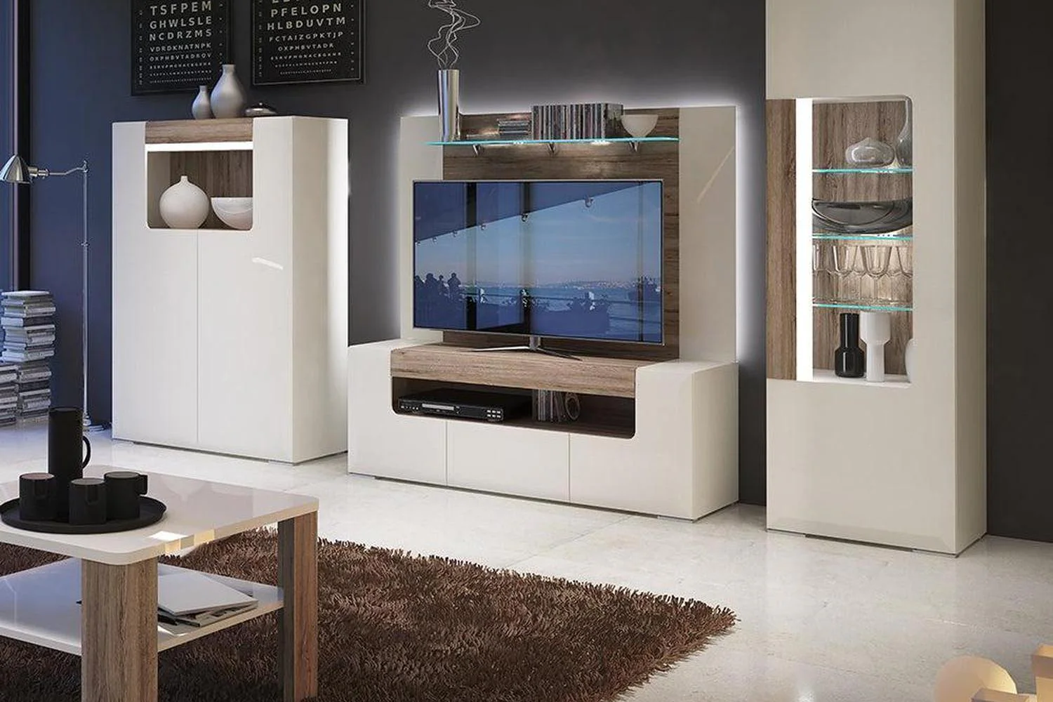 Toronto Tall Narrow Glazed Display Cabinet With Internal Shelves (Inc. Plexi Lighting)