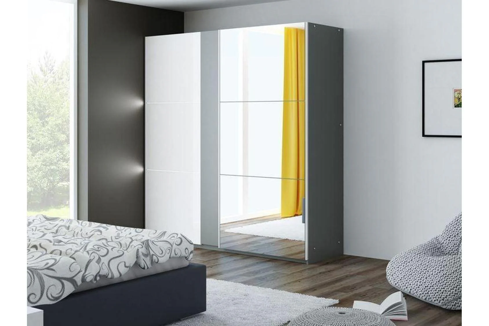 Tunis 200 Graphite Sliding Wardrobe With Mirror