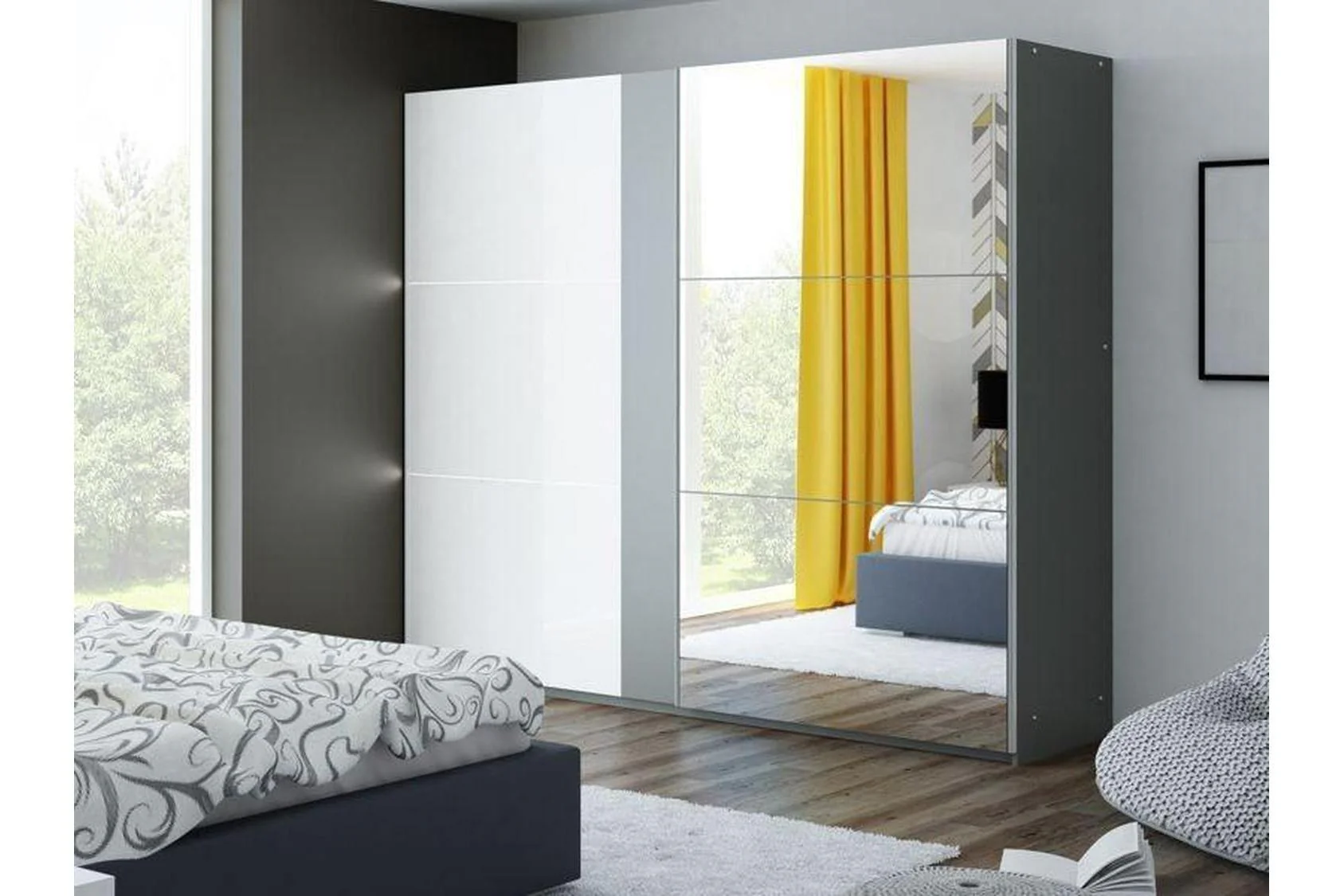 Tunis 250 Graphite Sliding Wardrobe With Mirror