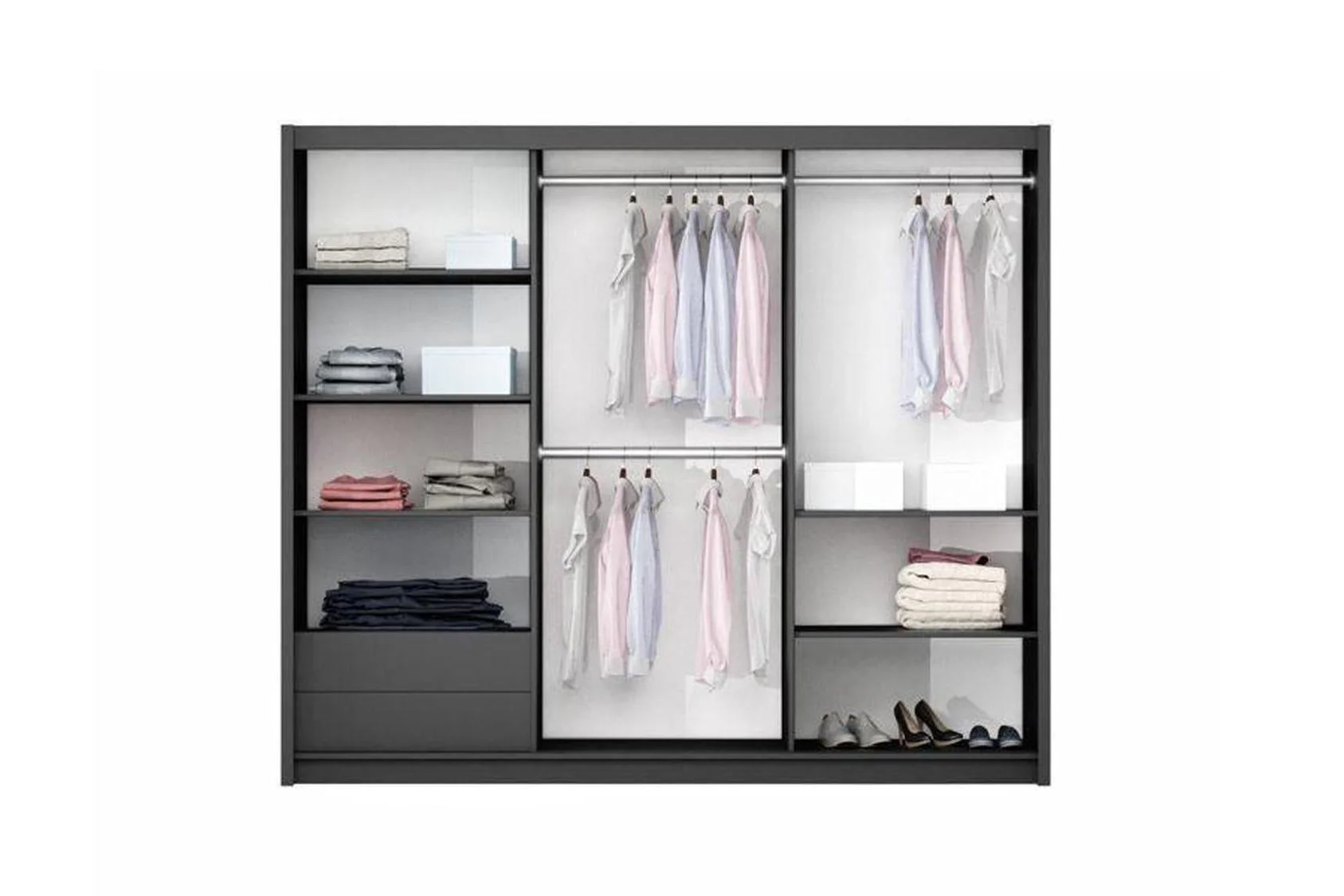 Tunis 250 Graphite Sliding Wardrobe With Mirror - Image 2