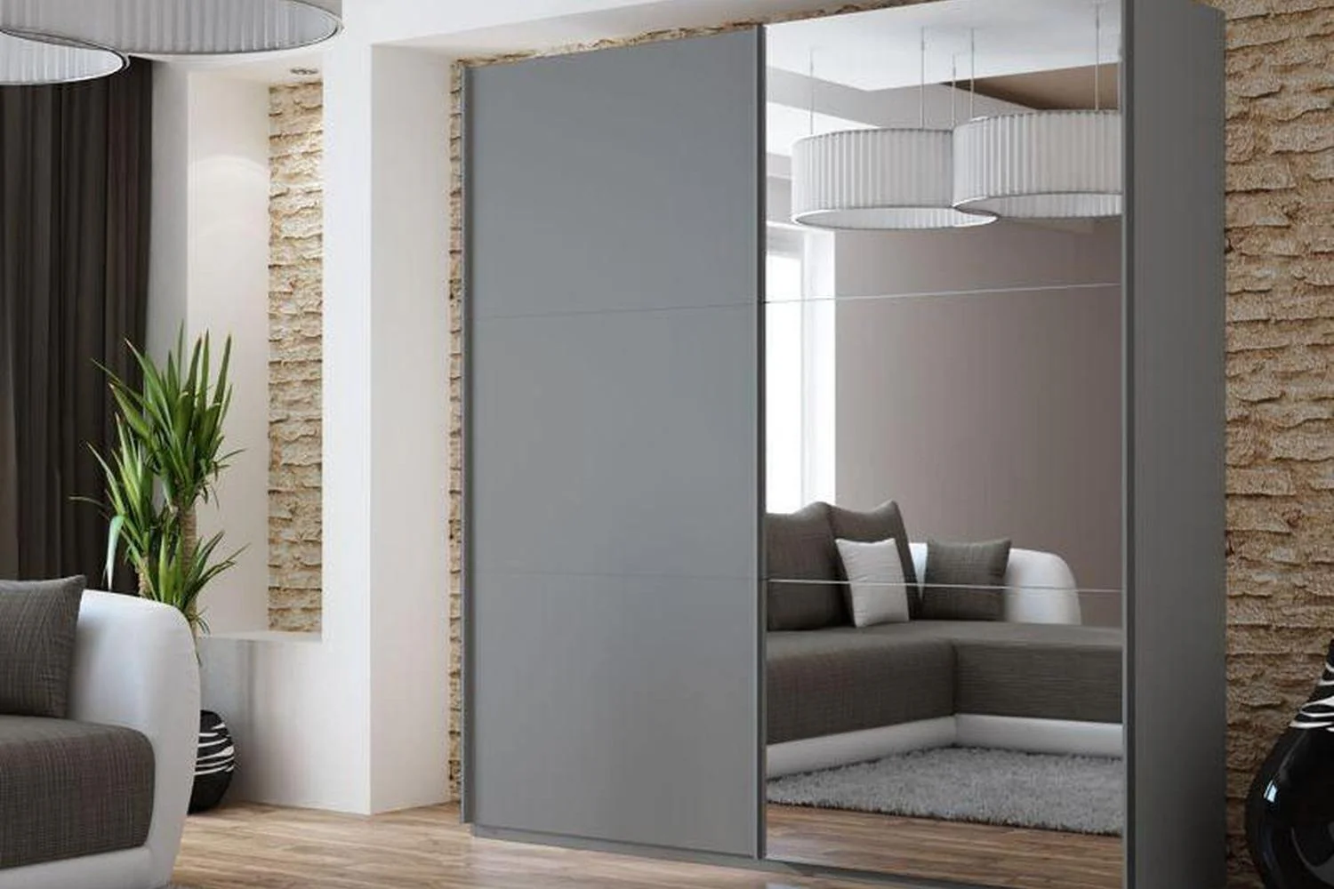 Vigo 250 Graphite Sliding Wardrobe With Mirror